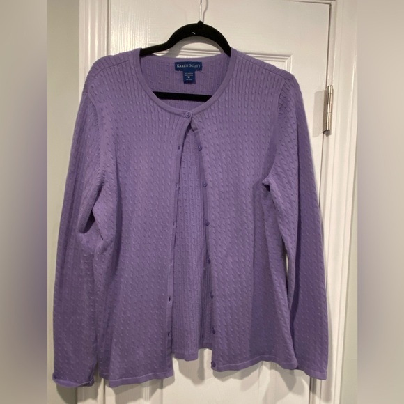Karen Scott Size M Purple Long Sleeve Cable Knit Button Front Crew Neck Cardigan - Picture 1 of 10